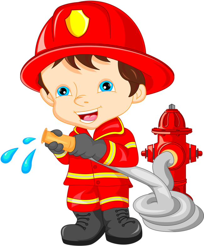 Cartoon Child Firefighter Holding Hose PNG
