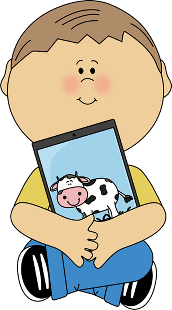 Cartoon Child Holding Tablet PNG