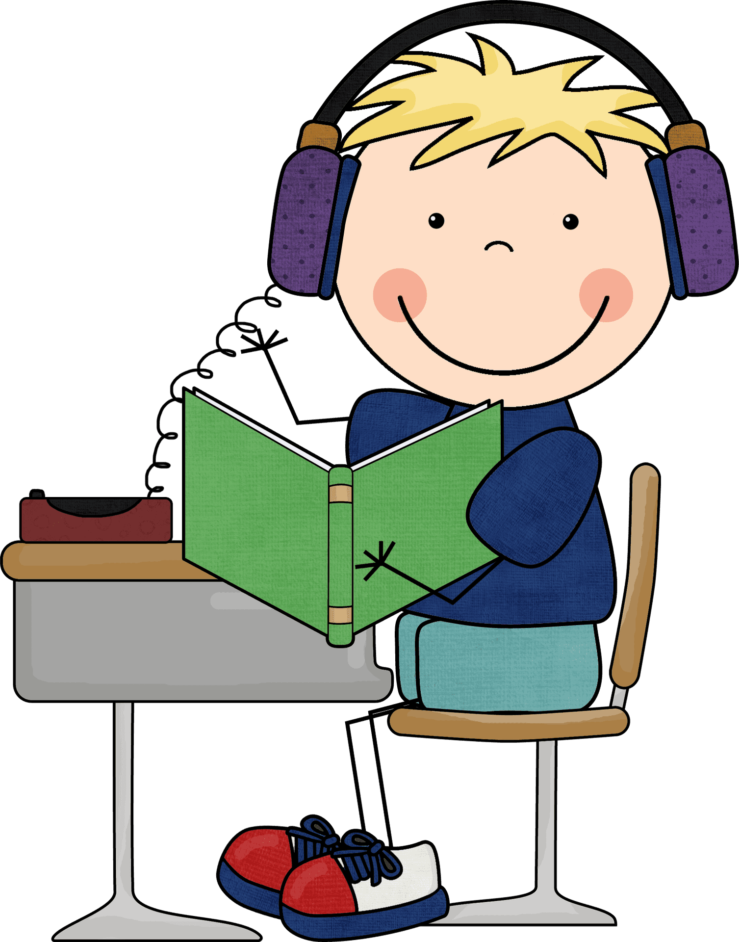 Cartoon Child Readingwith Headphones PNG