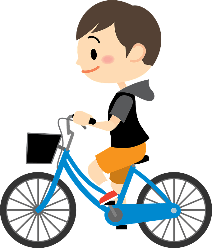 Cartoon Child Riding Bicycle PNG