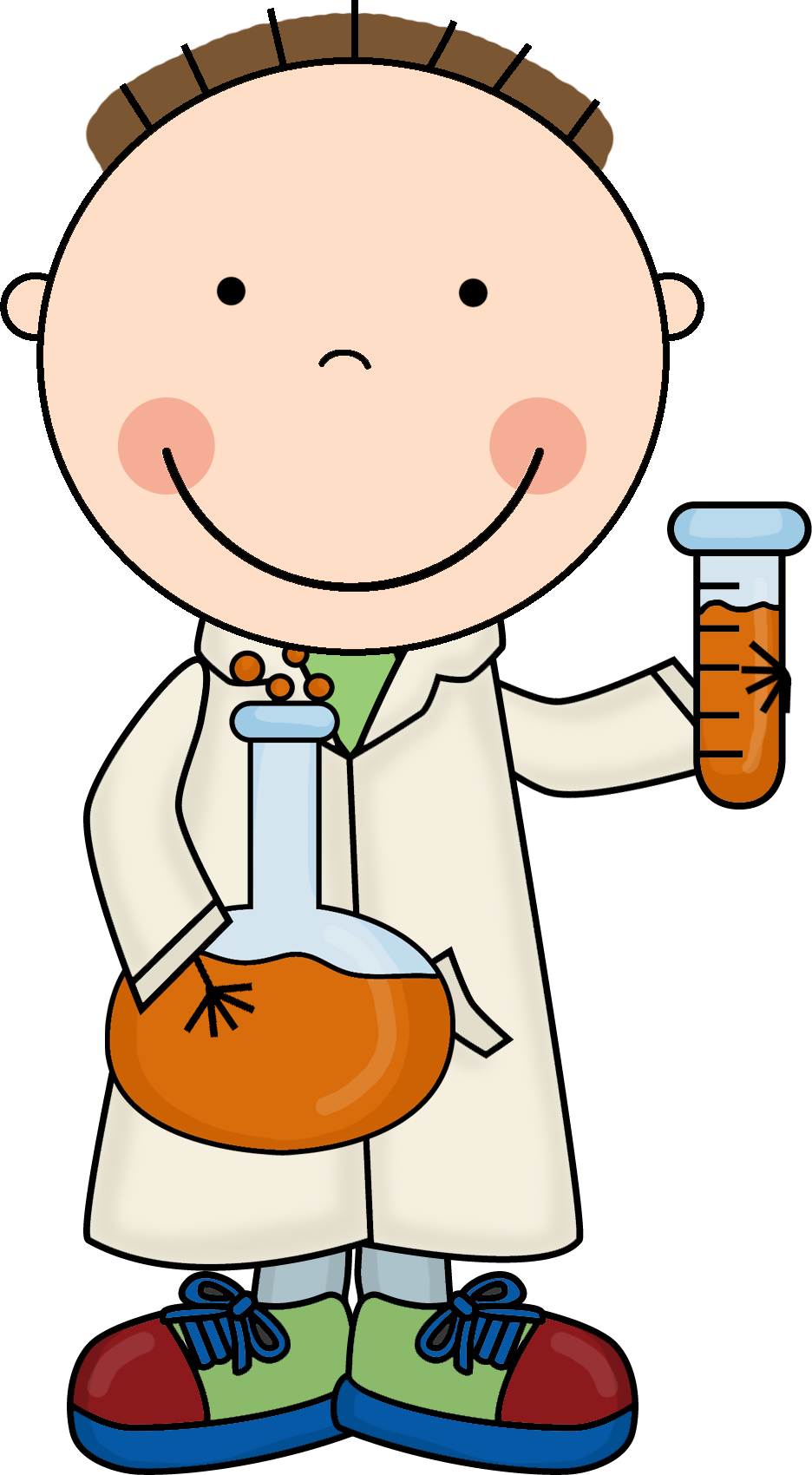 Cartoon Child Scientistwith Beakerand Flask PNG
