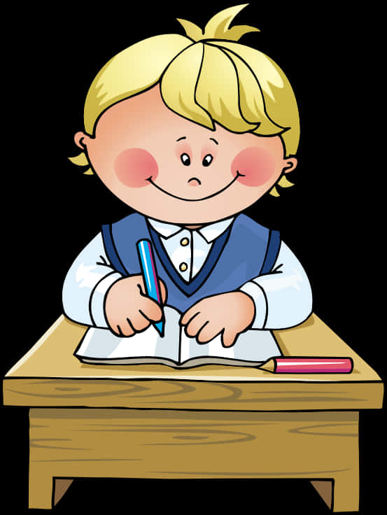 Cartoon Child Studyingat Desk.png PNG