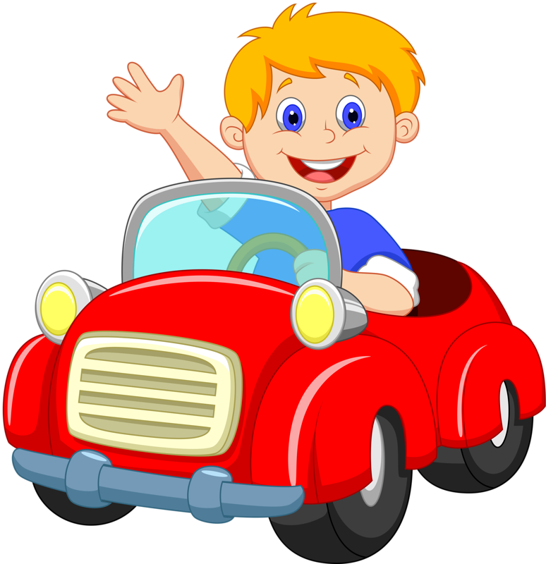 Cartoon Child Wavingin Red Car PNG