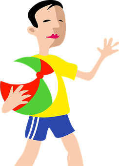 Cartoon Child With Beach Ball PNG