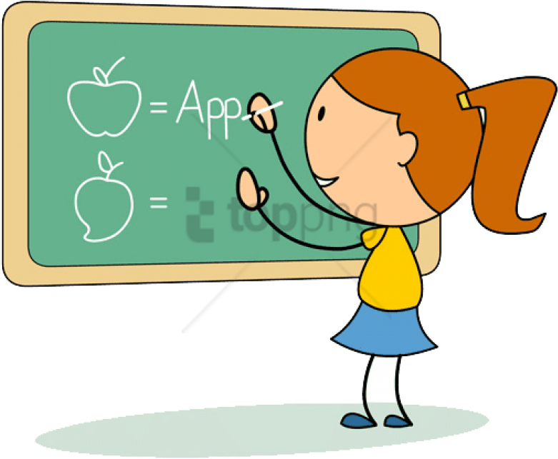 Cartoon Child Writingon Blackboard PNG