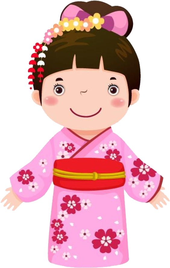 Cartoon Childin Pink Kimono PNG