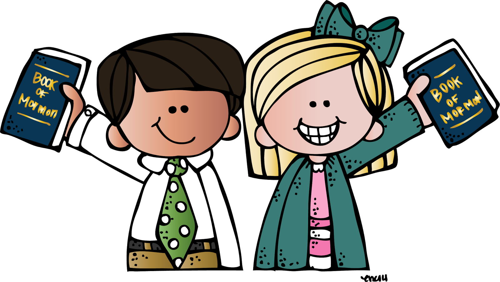 Cartoon Children Holding Bookof Mormon PNG