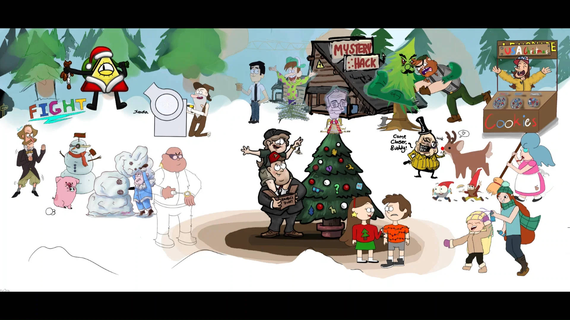 Cartoon Christmas Collage Wallpaper