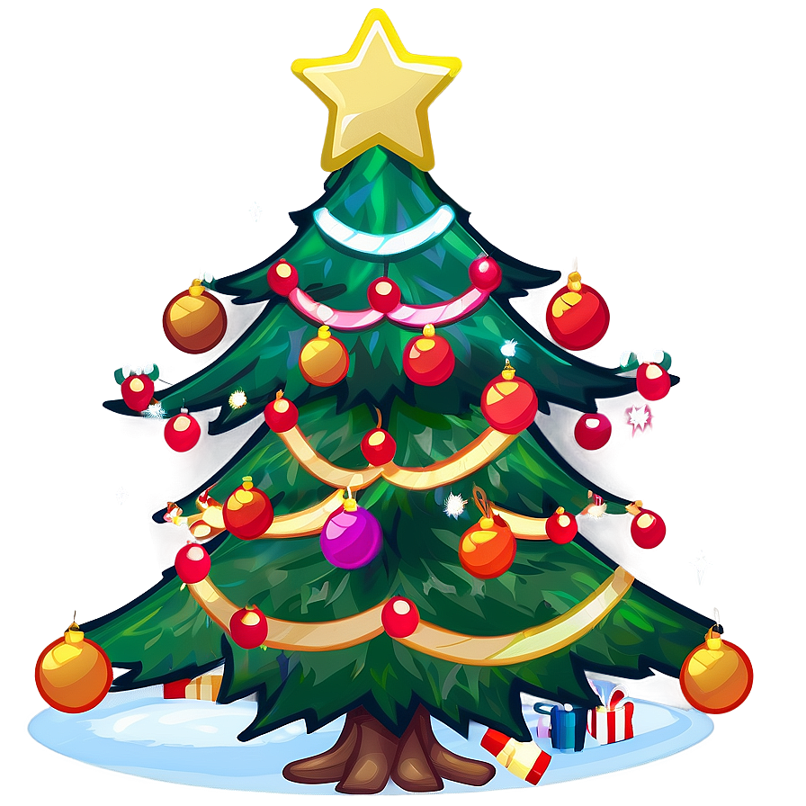 Cartoon Christmas Tree With Elves Png 25 PNG