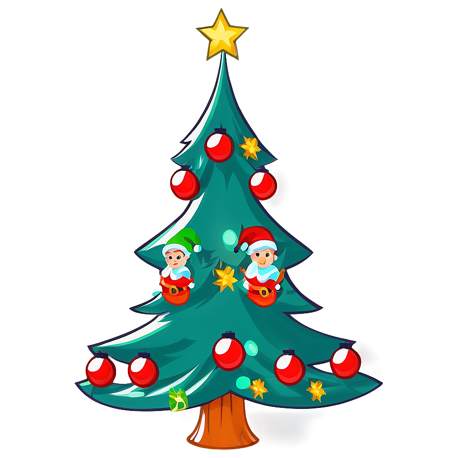 Cartoon Christmas Tree With Elves Png Nkx5 PNG