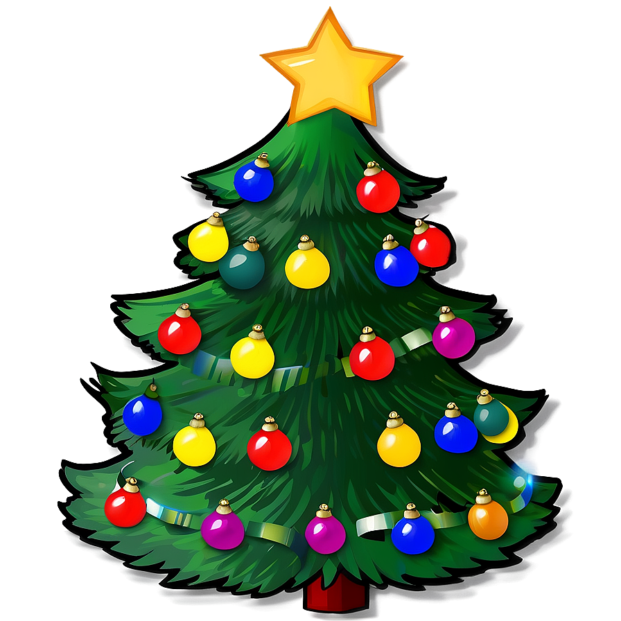 Cartoon Christmas Tree With Lights Png 06132024 PNG