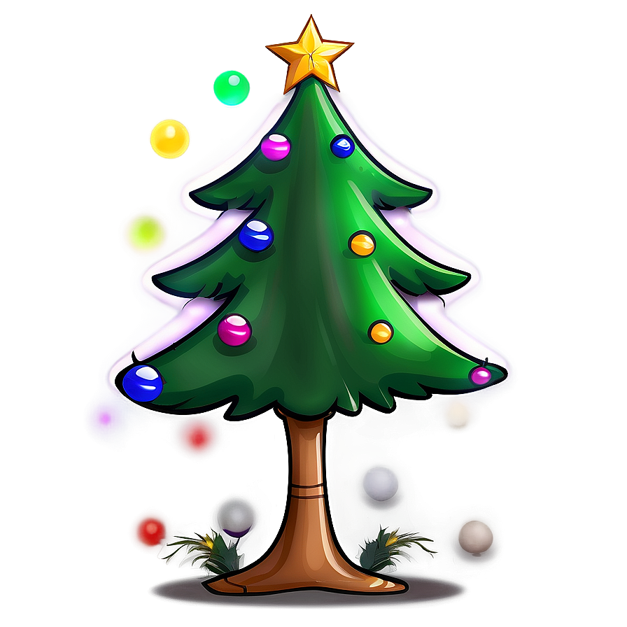 Cartoon Christmas Tree With Lights Png Ced37 PNG