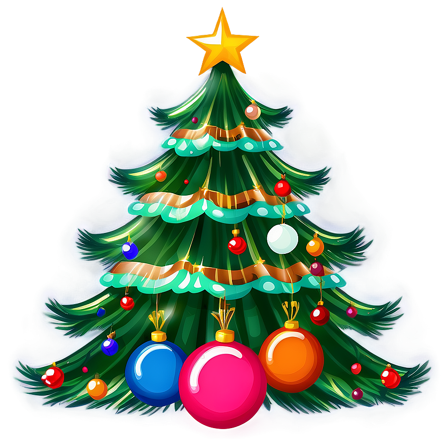 Cartoon Christmas Tree With Ornaments Png Gle93 PNG