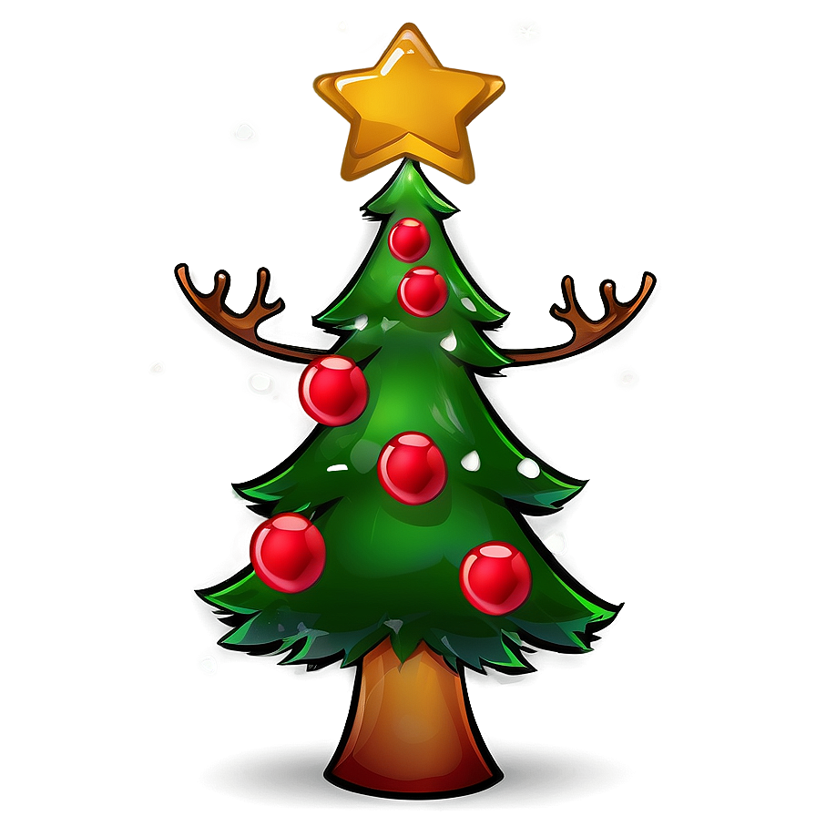 Cartoon Christmas Tree With Reindeer Png 37 PNG