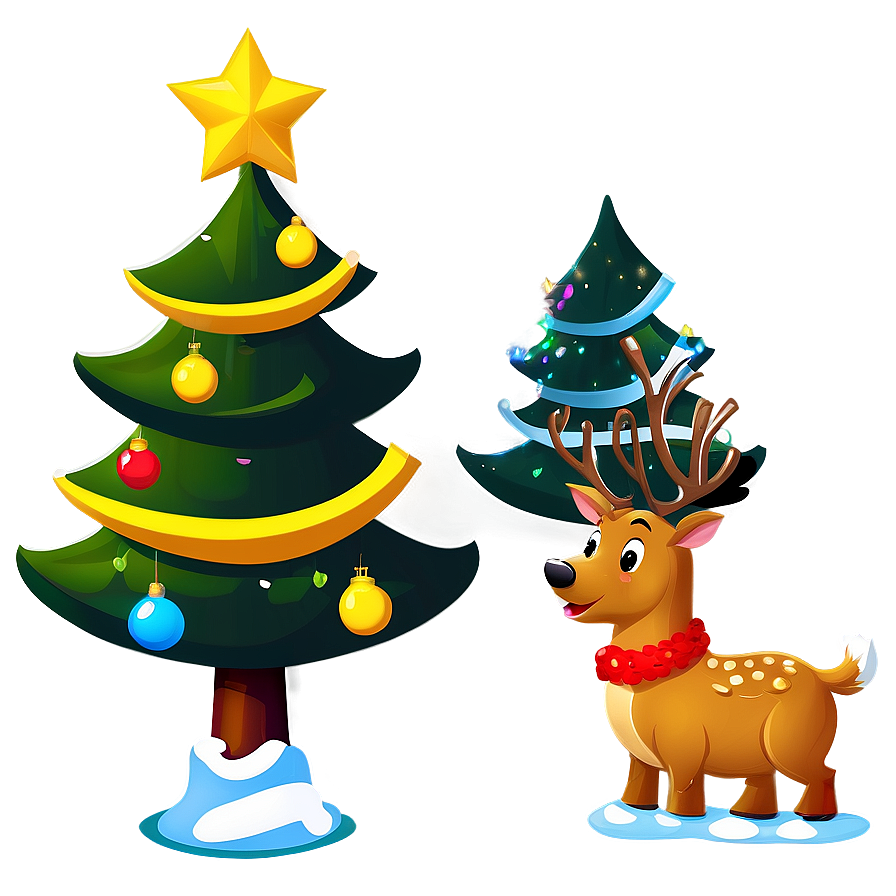 Cartoon Christmas Tree With Reindeer Png 85 PNG