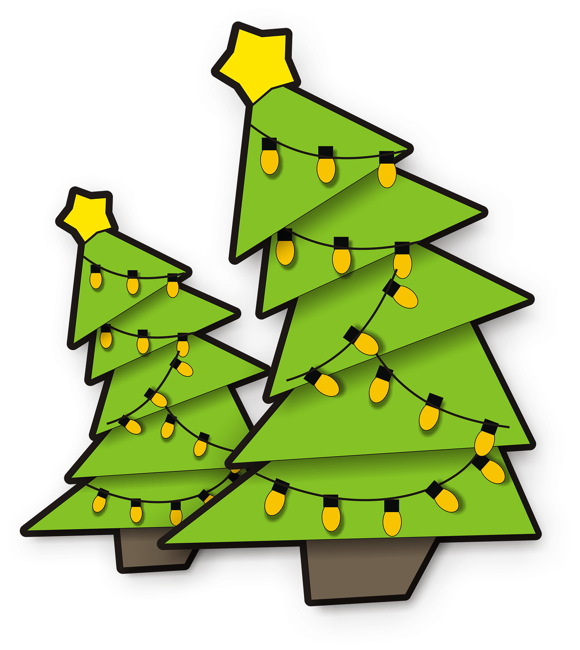 Cartoon Christmas Treeswith Lights PNG