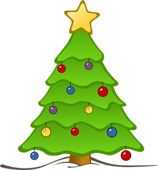 Cartoon Christmas Treewith Ornamentsand Star PNG