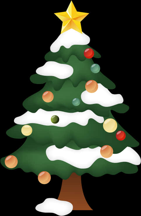 Cartoon Christmas Treewith Snowand Ornaments PNG