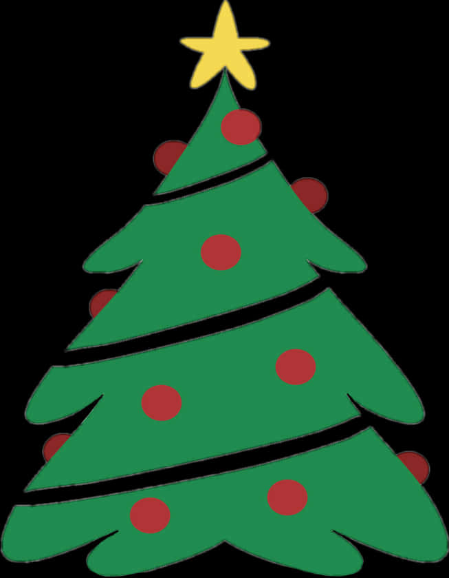 Cartoon Christmas Treewith Starand Ornaments PNG