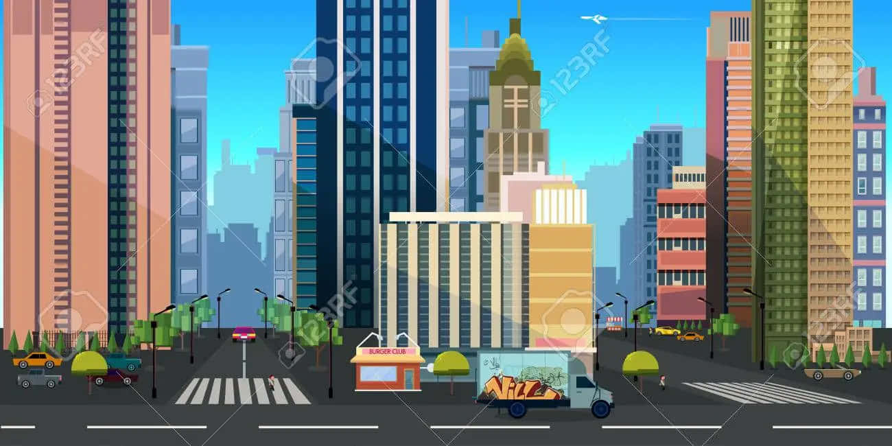 A City With Buildings And Cars On The Street