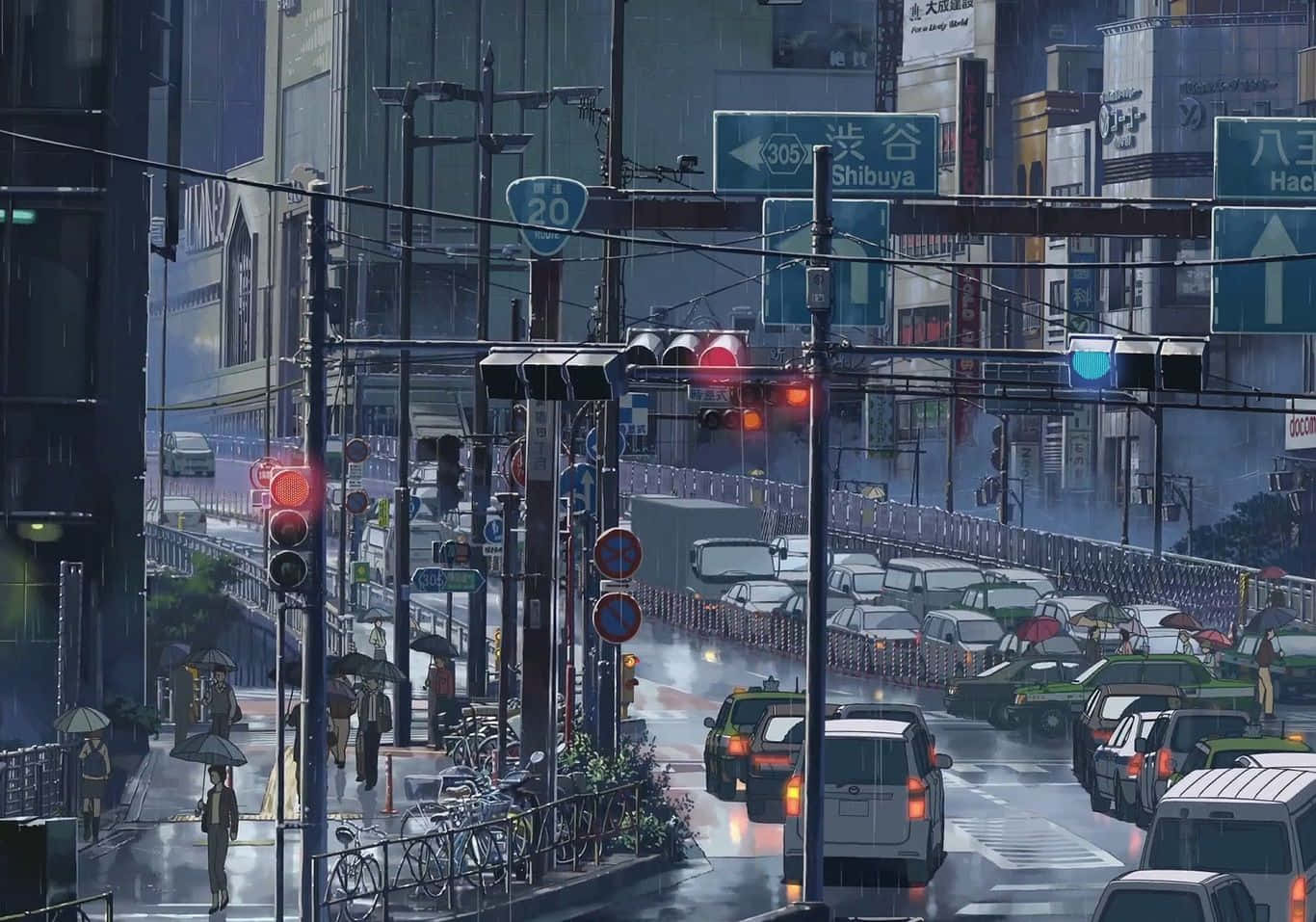 A Painting Of A City Street With Cars And Traffic