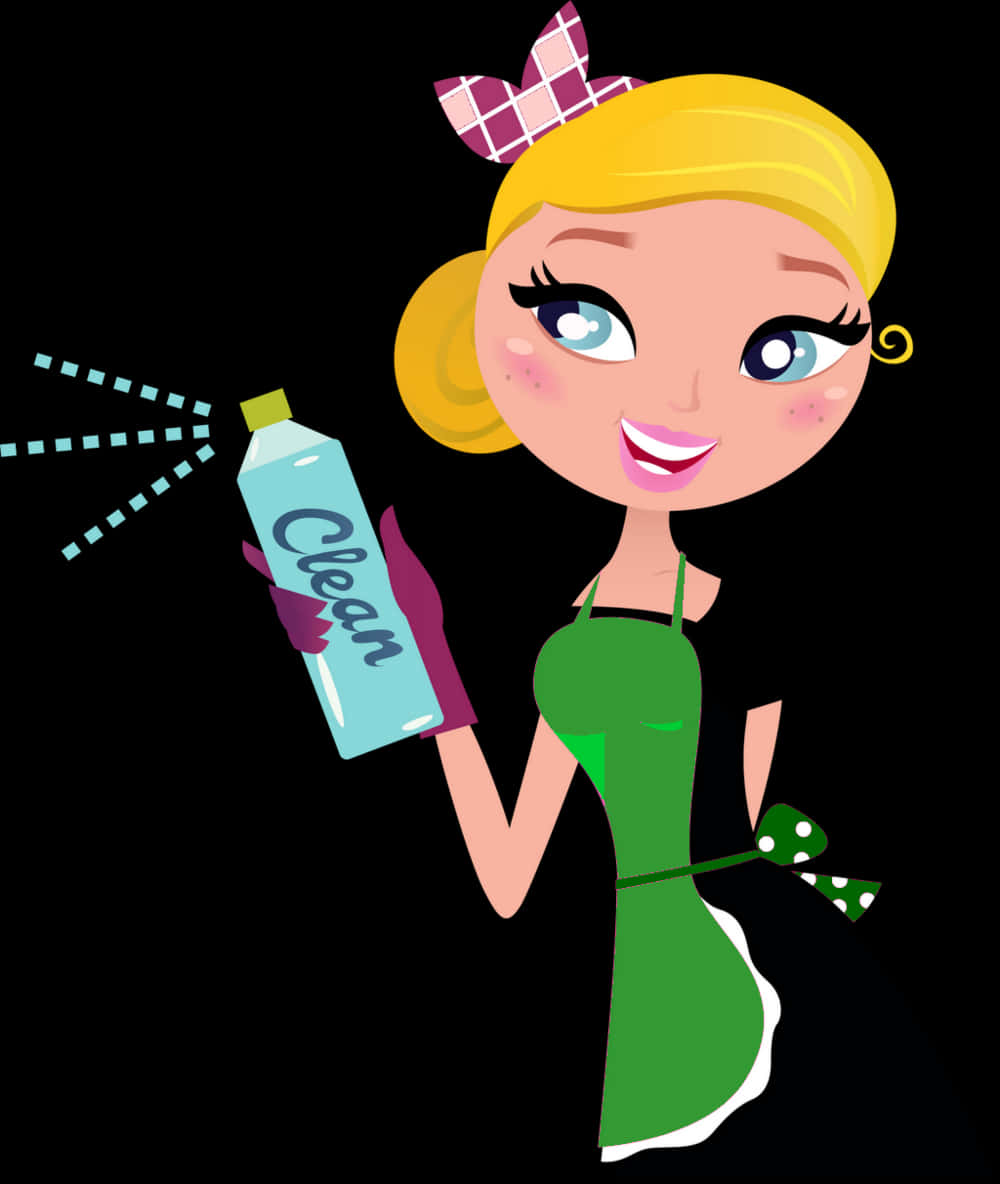 Cartoon Cleaning Lady Spray Bottle PNG
