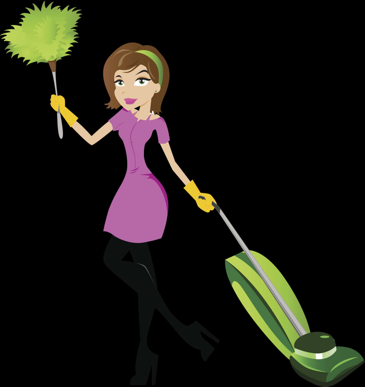 Cartoon Cleaning Ladywith Equipment PNG