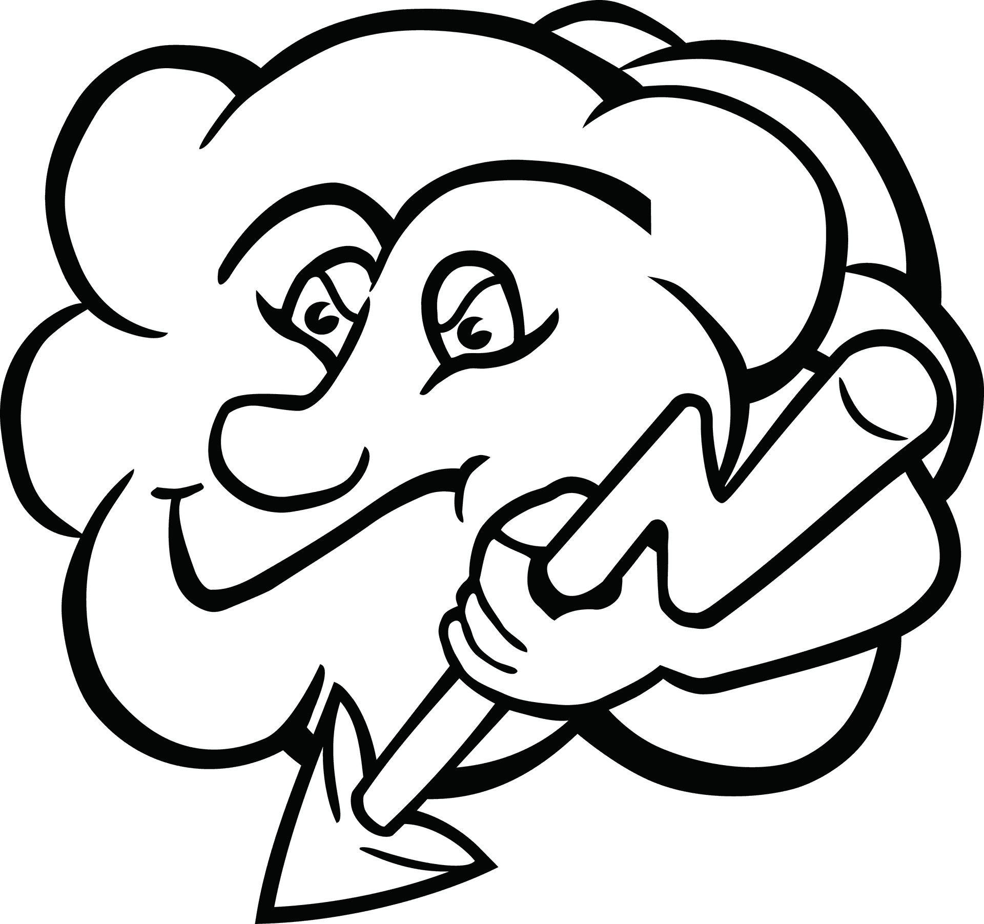 Cartoon Cloud Holding Lightning Bolt Lineart PNG