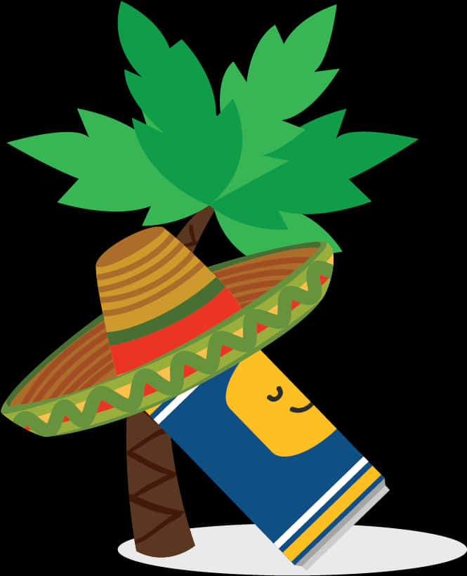 Cartoon Coconut Tree Wearing Sombrero PNG