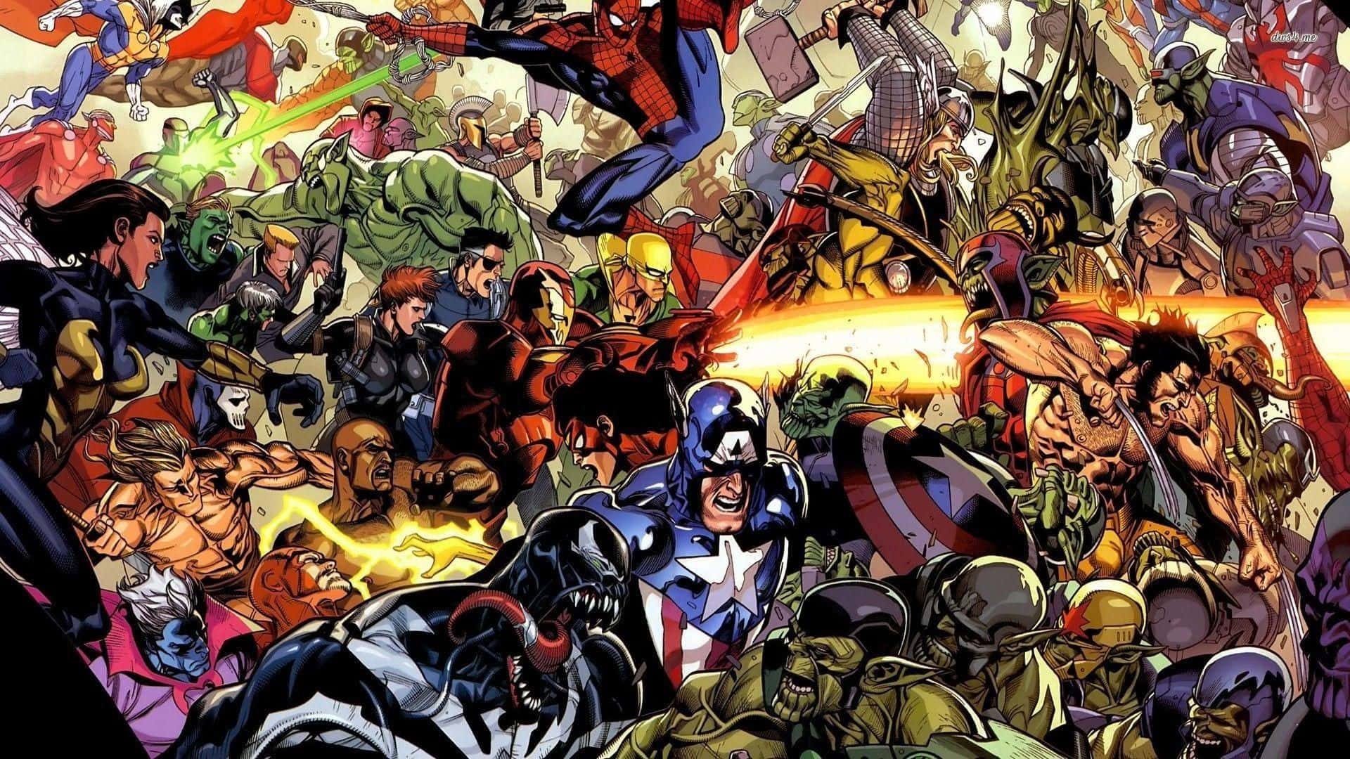 A Group Of Comic Characters In A Large Group Wallpaper