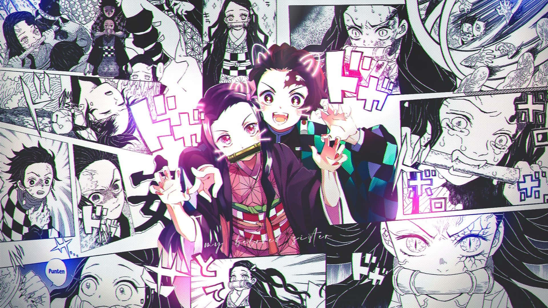En collage af anime figurer med forskellige ansigter Wallpaper