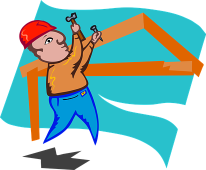 Cartoon Construction Worker Hammering PNG