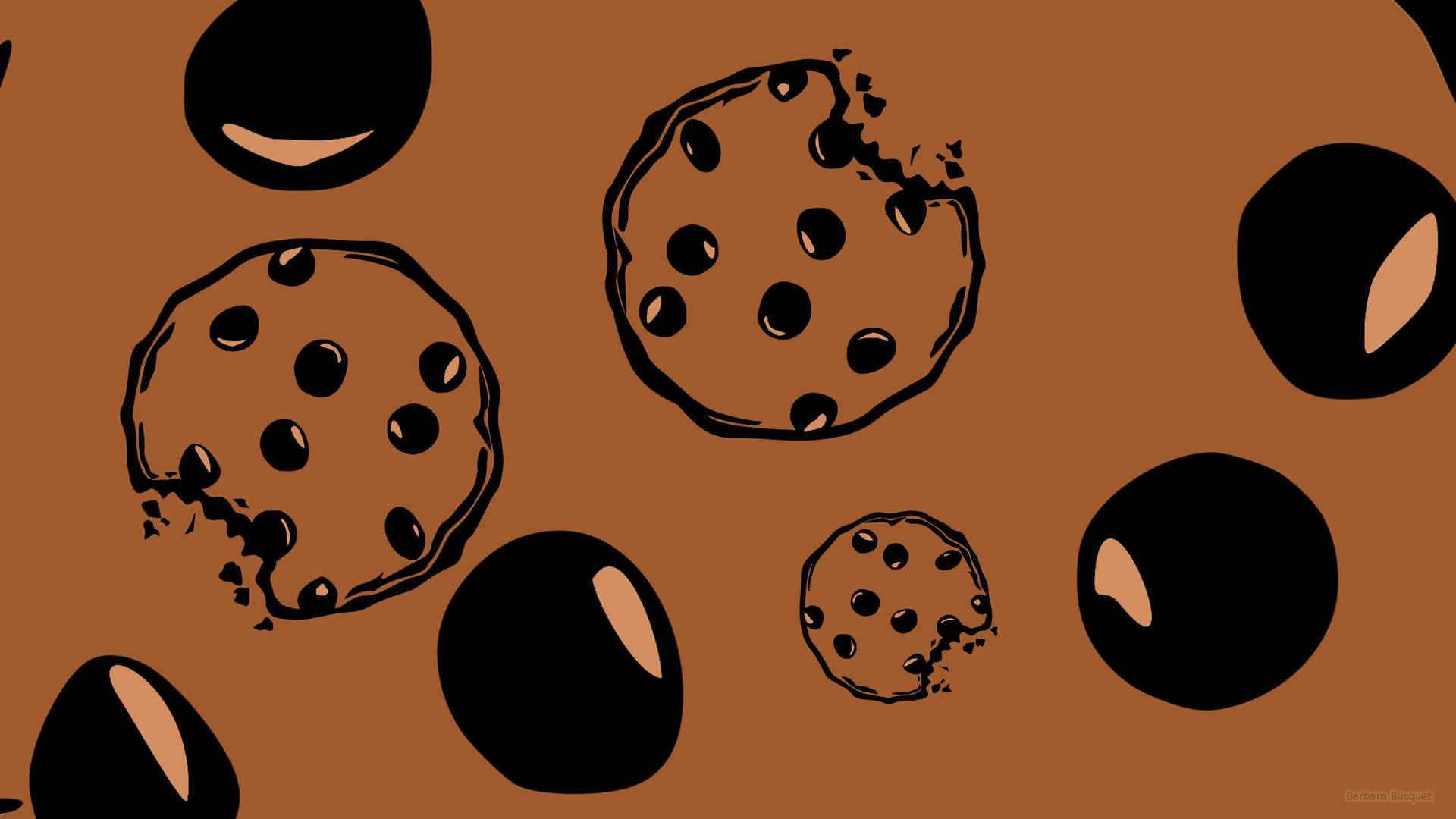 Et brunt baggrund med sorte og hvide cookies Wallpaper