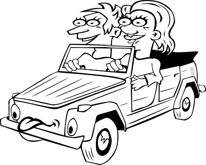 Cartoon Couple Driving Jeep PNG