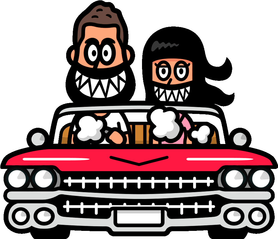 Cartoon Couple Driving Red Car PNG