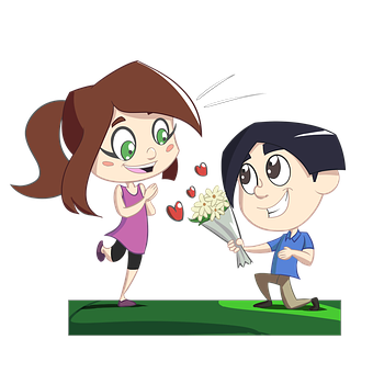 Cartoon Couple Flower Gift PNG