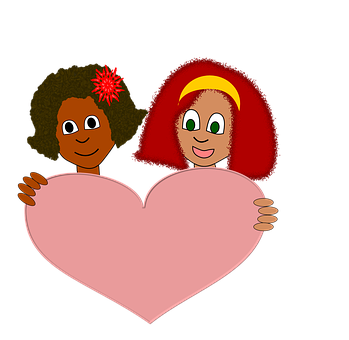 Cartoon Couple Holding Heart PNG