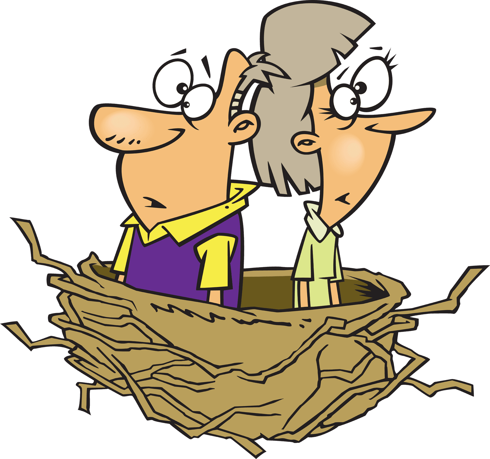Cartoon Couple In Bird Nest PNG