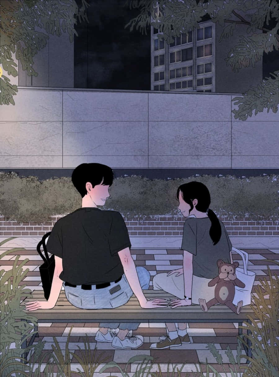Immaginedi Una Coppia Di Cartoni Animati Su Una Panchina Del Parco