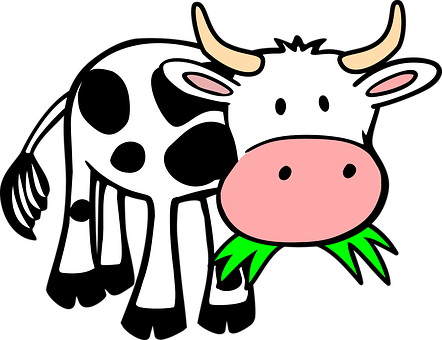 Cartoon Cow Eating Grass PNG