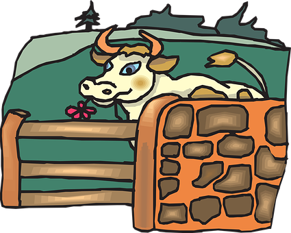 Cartoon Cow Over Fence PNG