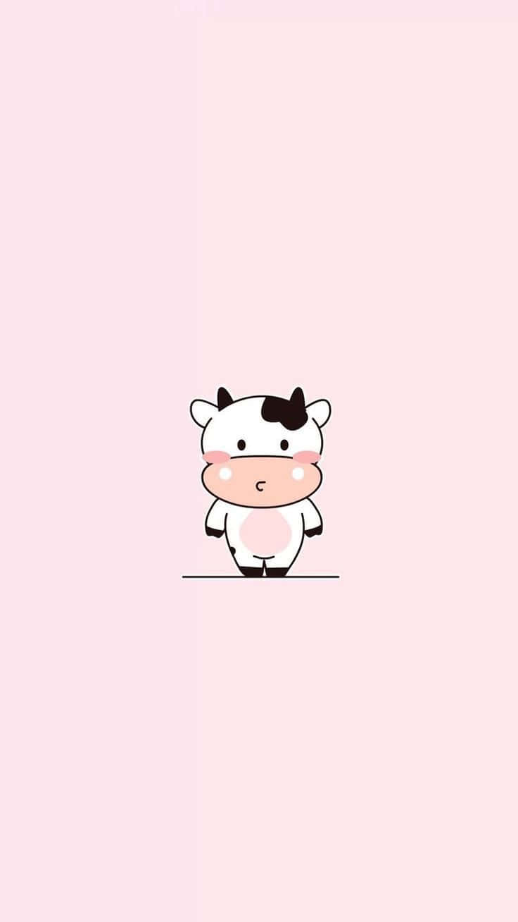 Einesüße Kuh Auf Einem Pinken Hintergrund