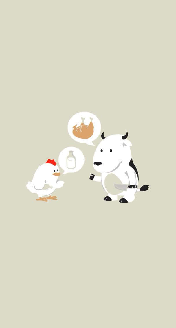 En ko og en kylling taler sammen