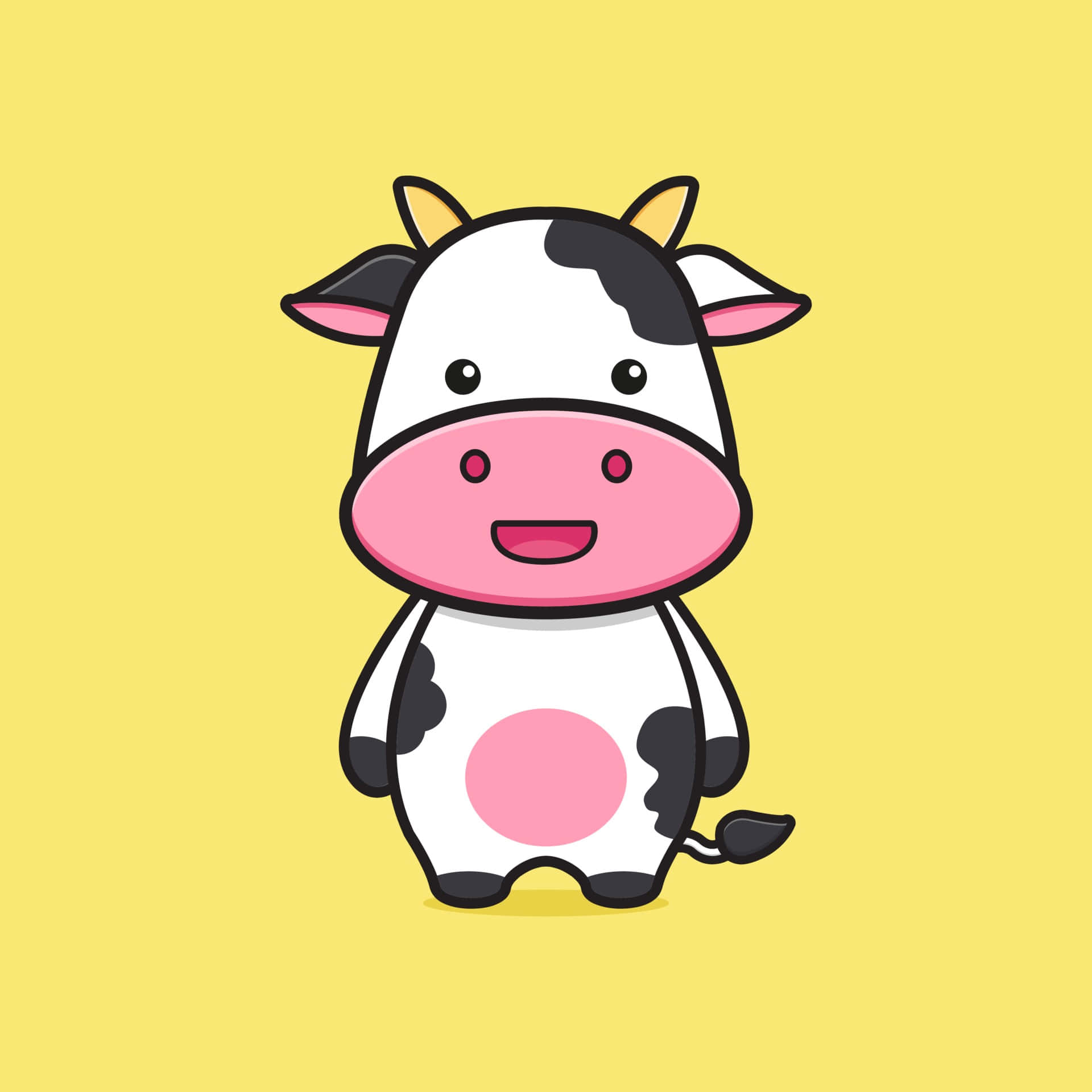 A Cartoon Cow Standing On A Yellow Background