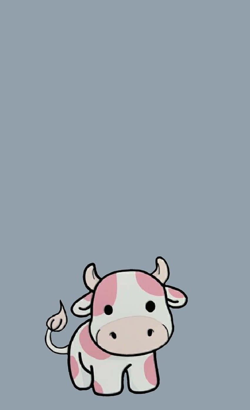 A Cute Cow With Horns On A Gray Background