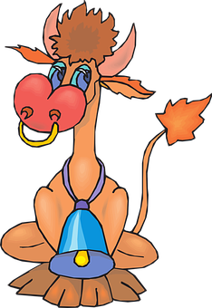 Cartoon Cow Ringing Bell PNG