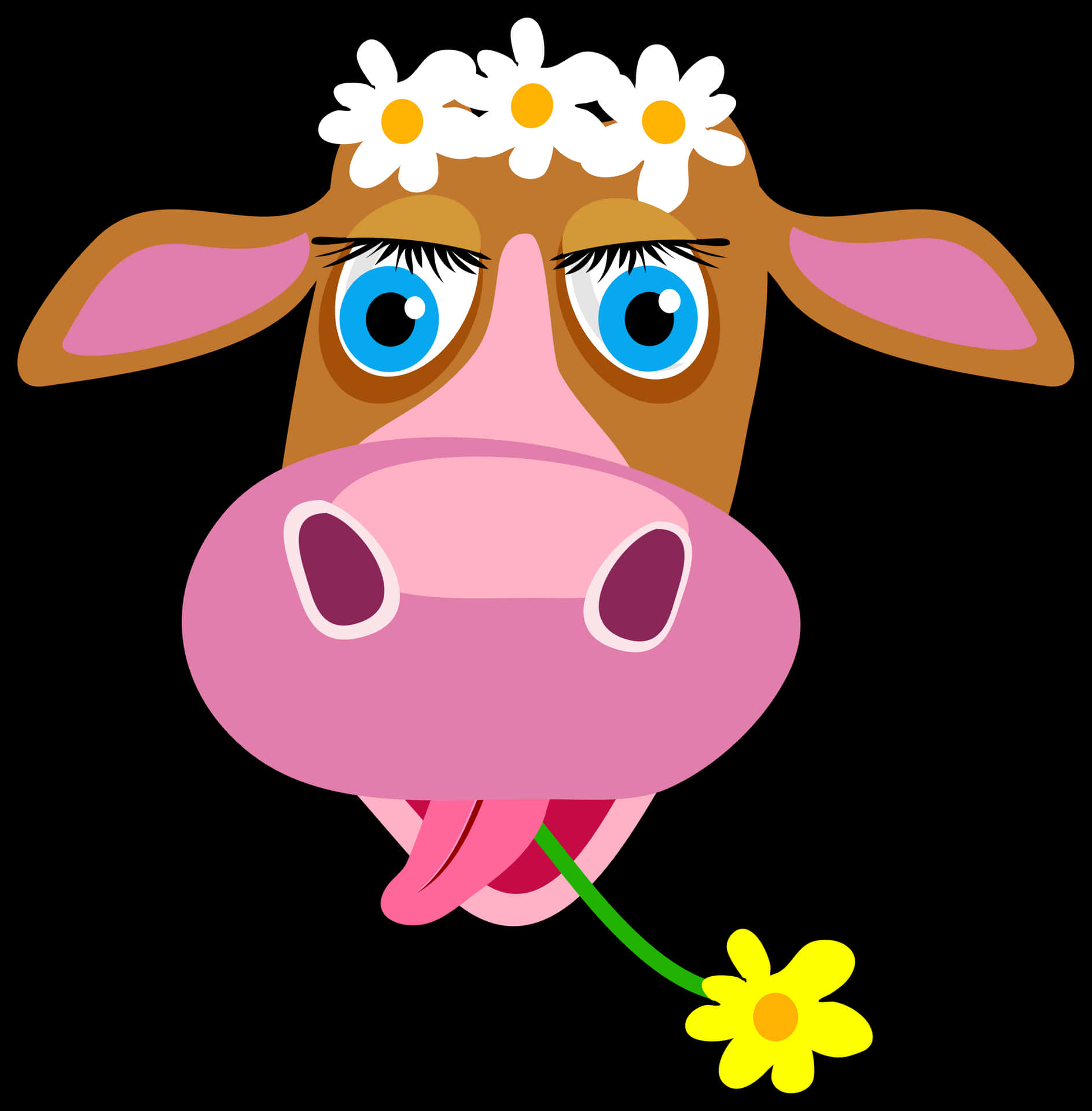 Cartoon Cow With Daisy Flower PNG