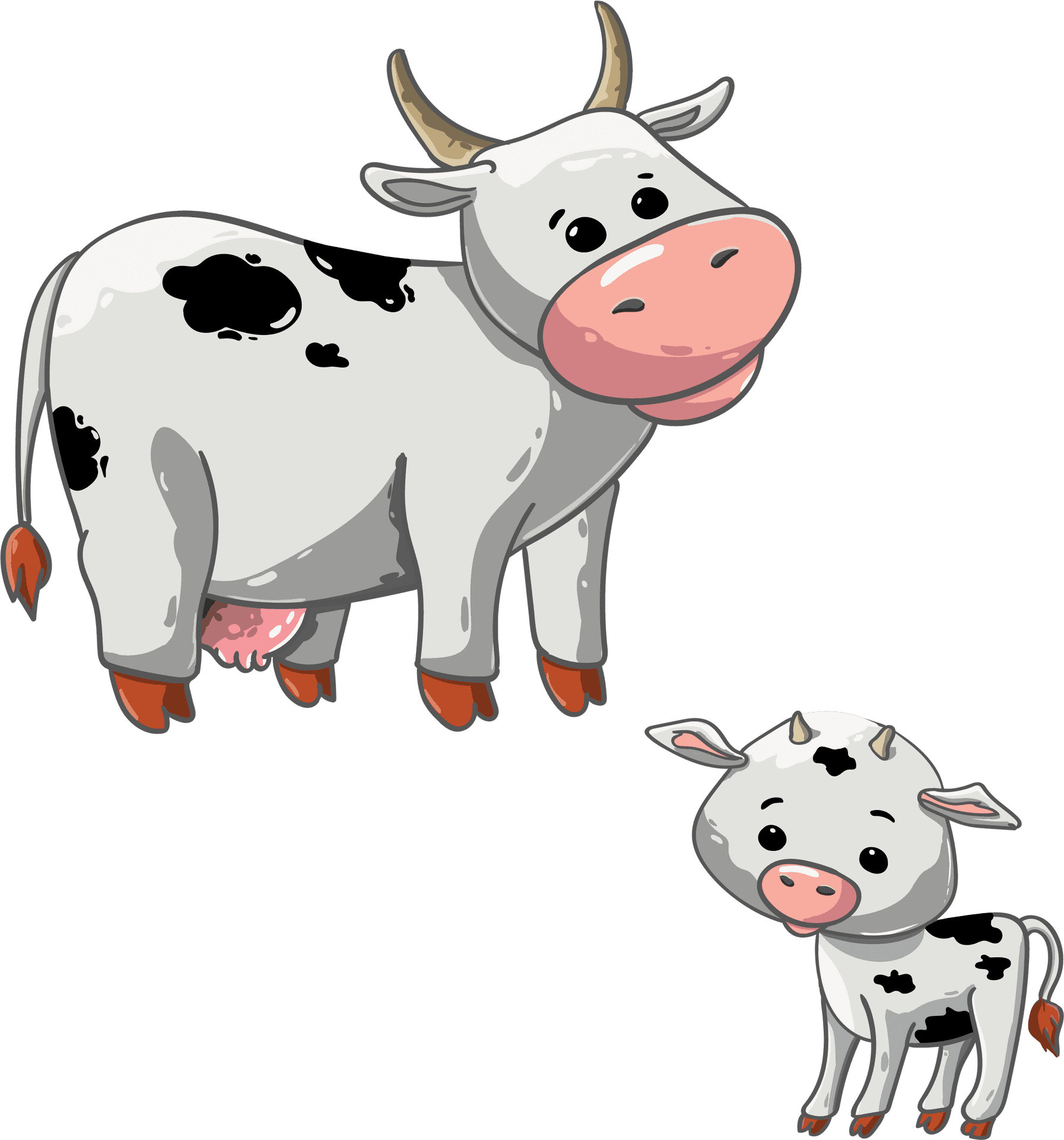 Cartoon Cowand Calf Illustration PNG
