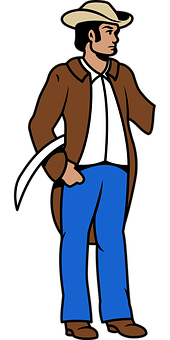 Cartoon Cowboy Standing With Lasso PNG