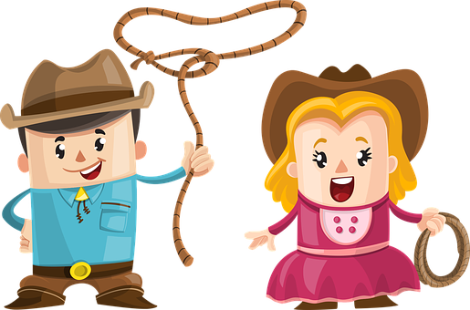 Cartoon Cowboyand Cowgirl Friends PNG